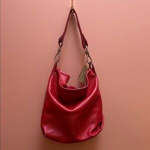 Red Pebbled Leather Shoulder Bag